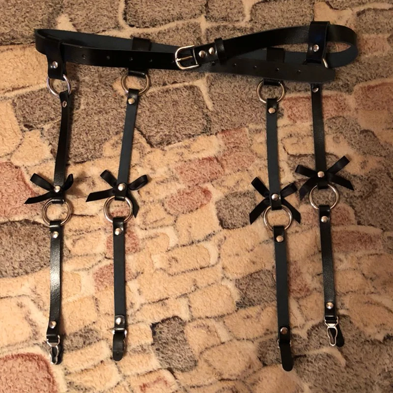 Сексуальный женский кожаный пояс подвязки для чулок с бантом ручной работы в