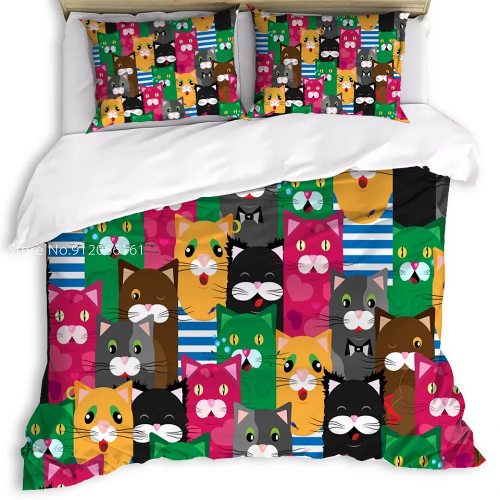 Летнее симпатичное постельное белье с 3D рисунком кошек и собак пододеяльник