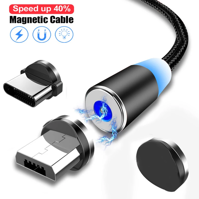 1 м Магнитный кабель 2A Быстрая зарядка для iPhone Micro USB кабель type C светодиодный индикатор зарядное устройство магнит мобильный телефон USB кабель Шнур