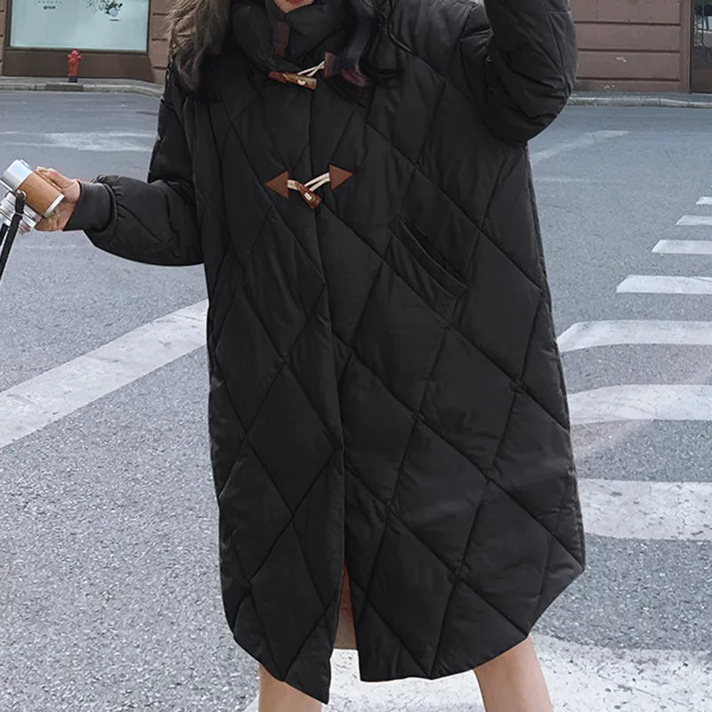 Sungtin модная длинная парка с капюшоном ромбиками пальто Женская куртка большого