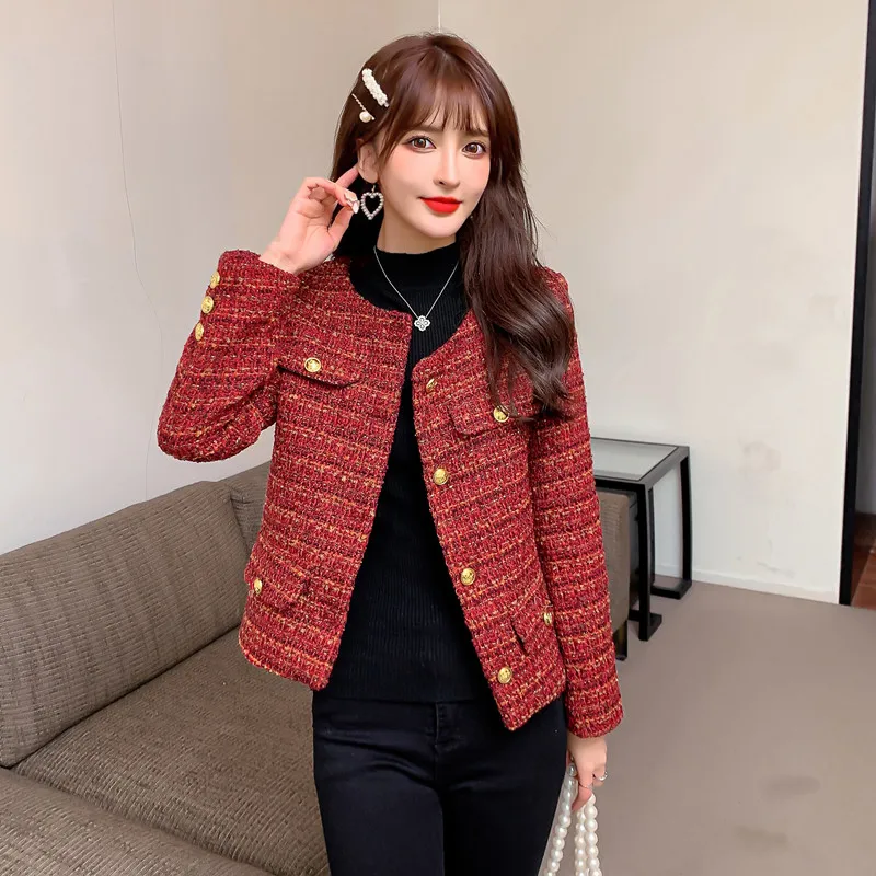 

Runway French Small Fragrance Tweed Coats For OL Ladies Women Autumn Winter Houndstooth Jacket Female Retro Suit Casacos Top