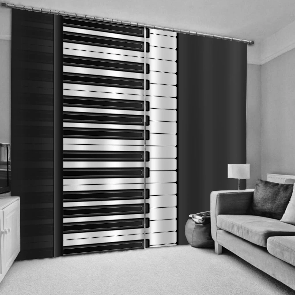

Customized size Luxury Blackout 3D Window Curtains For Living Room black and white piano curtains soundproof windproof curtains