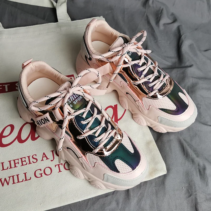 moda mujer 2020 women chunky sneakers high quality pink for summer platform shoes tenis | Обувь