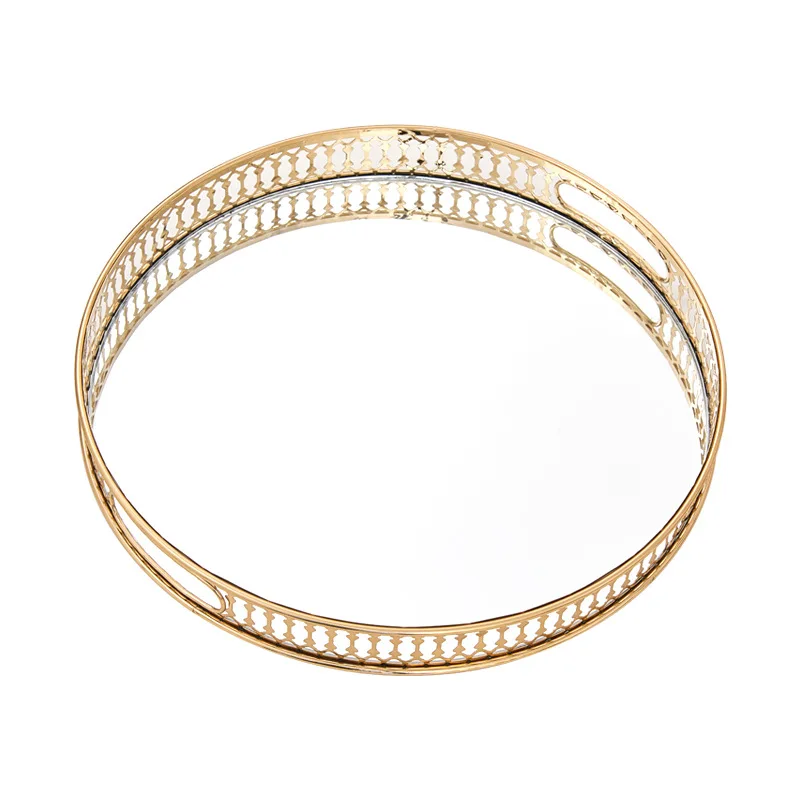 

Nordic Golden Glass Mirror Tray Jewelry Cosmetic Storage Dessert Display Stand Kitchen Serving s Box Photography Props