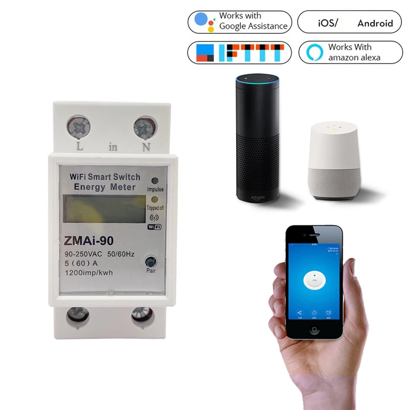 Интеллектуальный измеритель мощности WiFi энергопотребления 110 В 220 din рейка Smart