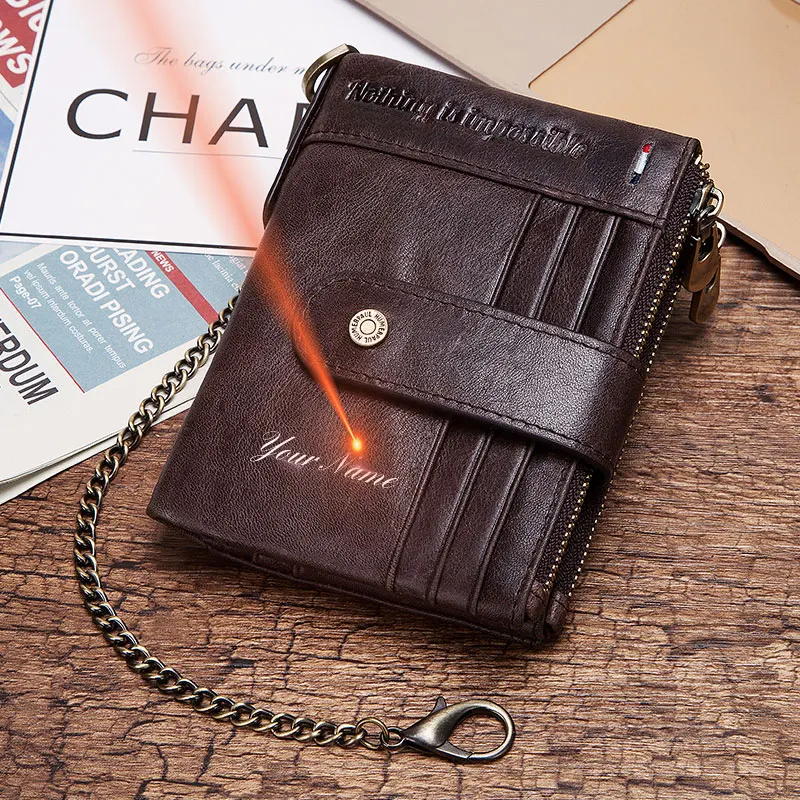 Короткий Мужской кошелек с RFID защитой винтажный бумажник из натуральной кожи