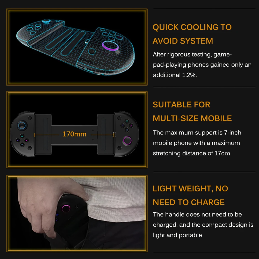 

MINI Game Controller with Type C fast charging +Telescope phone holder Portable game handle joystick Sensitive buttons design