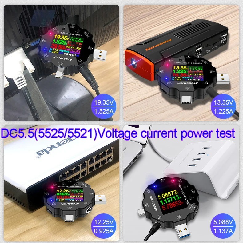 Цифровой USB тестер DC5.5 3.0 Type C 18 в 1 Вольтметр постоянного тока измеритель