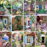 chenistory paint by number flower door landscape wall art diy frame unique gift picture by numbers acrylic paint canvas for deco