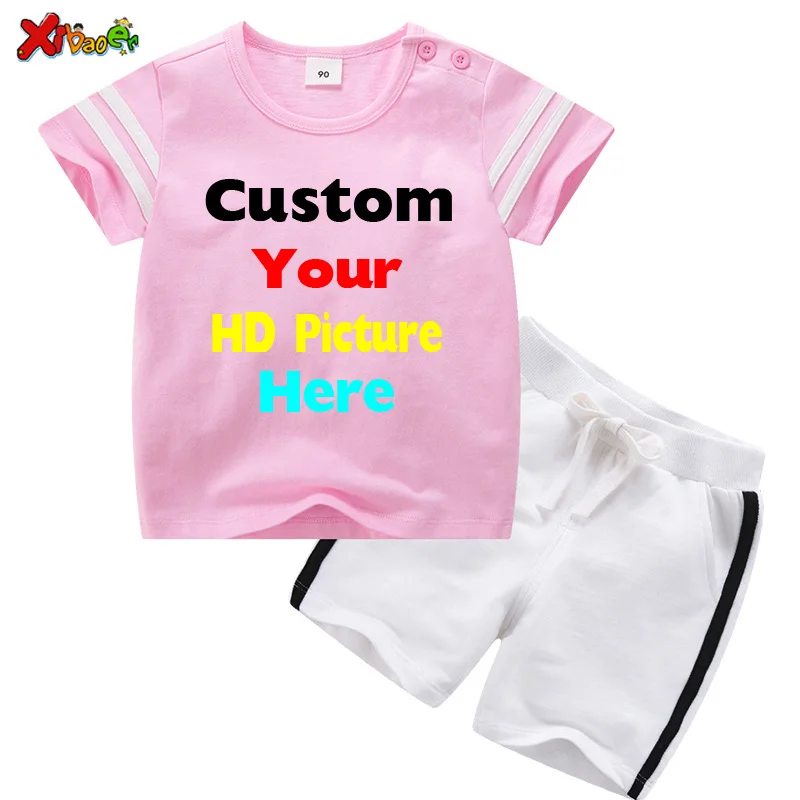 Kids Set Clothes Toddler Baby Girls T Shirt Set Summer Childrens Clothing Boys Tshirt+short Pant 2Pc Custom Your OWN Design Logo