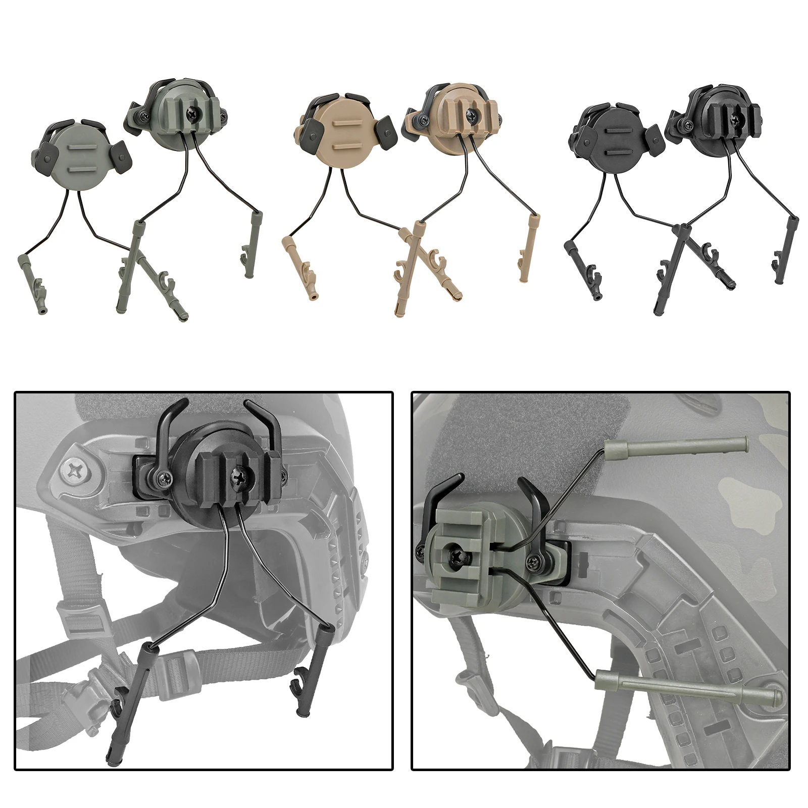 

2x Tactical Helmet Rail Adapter Headset Holder Headphones Bracket