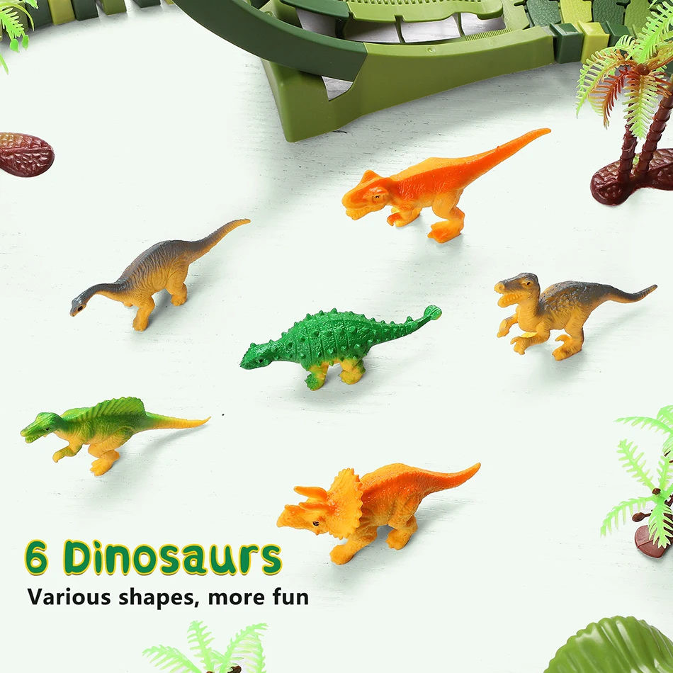 Coche de carreras de dinosaurios para ni&ntilde;os, juguete de v&iacute;as de v&iacute;a f&eacute;rrea, Flexible, pista m&aacute;gica, Montessori, 269 Uds.-3