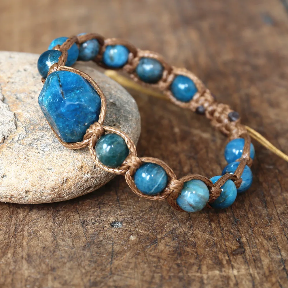 

Handmade Natural Apatite Stone Weave Bracelet Women Men Friendship Jewelry String Braided Yoga Healing Balance Charm Bracelet