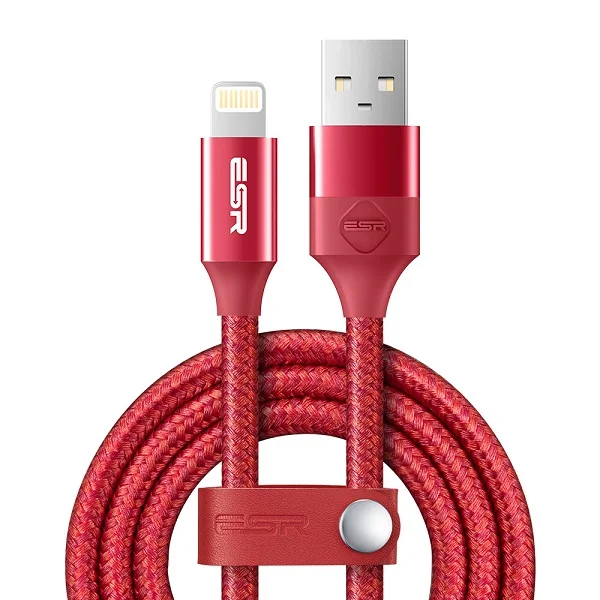 ESR MFI сертифицированный кабель Lightning-USB 8-Pin 3.3ft для быстрой зарядки данных 1 м 2 м для iPhone 11X8 Plus 7 6s 6 SE для iPad Pro Air - Цвет: Red