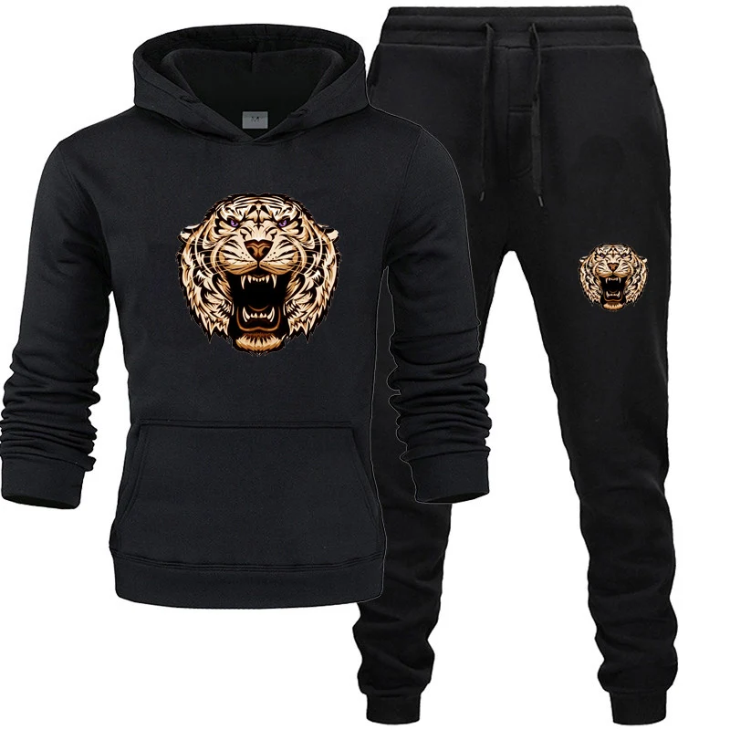 

Men Hoodies Tiger Print TrackSuit Sport Jacket Fall Spring Suit Set Trousers Pants Jogging Outfits