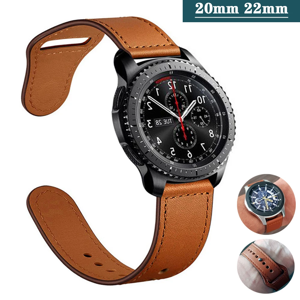 

20mm 22mm Leather Band For Samsung Galaxy wacth Active 2 strap Gear S3 Frontier bracelet Huawei GT/2/Pro Galaxy 3 45/42mm/46mm