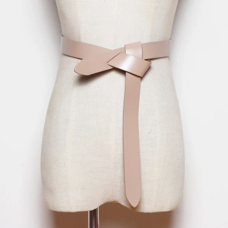 

Fashion Solid Cow Leather Women Belts Self-tie Non-Buckle Coat Dress Jean Belt Waistband Autumn Genuine Leather Waist Belt Strap