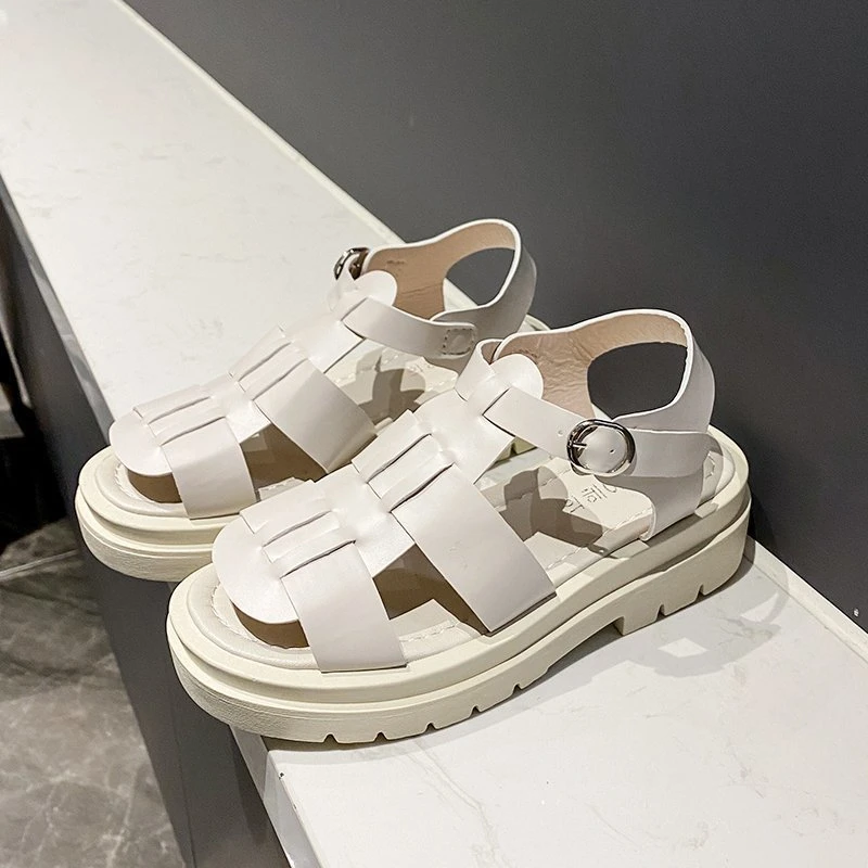 

Women Black Platform Sandals 2021 Summer Thick Sole Casual Beach Shoes Casual Weave Gladiator Narrow Band Ladies Sports Sandal