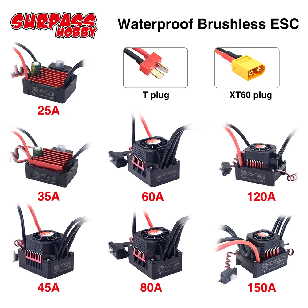 Хорошие продажи SURPASSHOBBY ESC 150A 80A 120A 25A 35A 45A 60A Водонепроницаемый для 1/8 1/10 1/12 RC бесщеточный автомобильный двигатель
