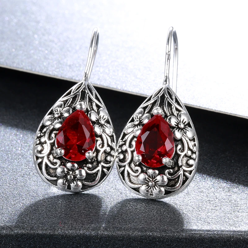 Vinregem Фирменная 925 пробы Серебряная груша Рубин Драгоценный Камень Висячие Крючки