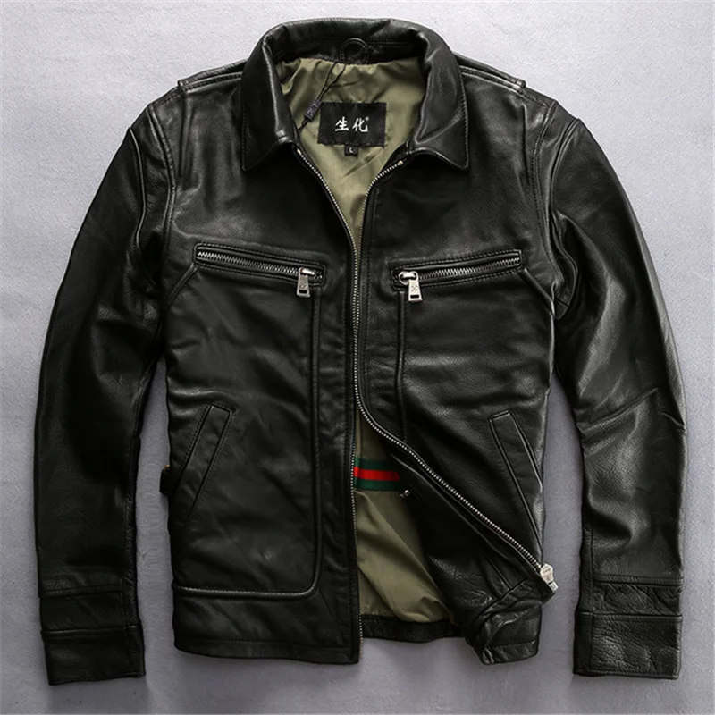 Куртка мужская из натуральной кожи мотоциклетная куртка воловьей винтажное