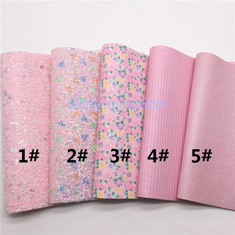 1PC 21X29CM PINK Glitter Fabric Hearts Printed Leather Sheets For Making Bows LEOsyntheticoDIY 6S64 | Дом и сад