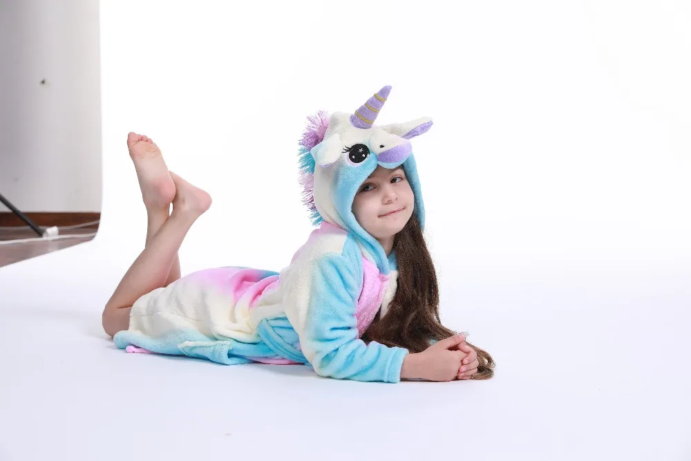 Kids Unicorn Bath Robes Winter Children's Bathrobe Kigurumi Animal Flannel Sleepwear For Big Boys Girls Pyjamas Nightgown