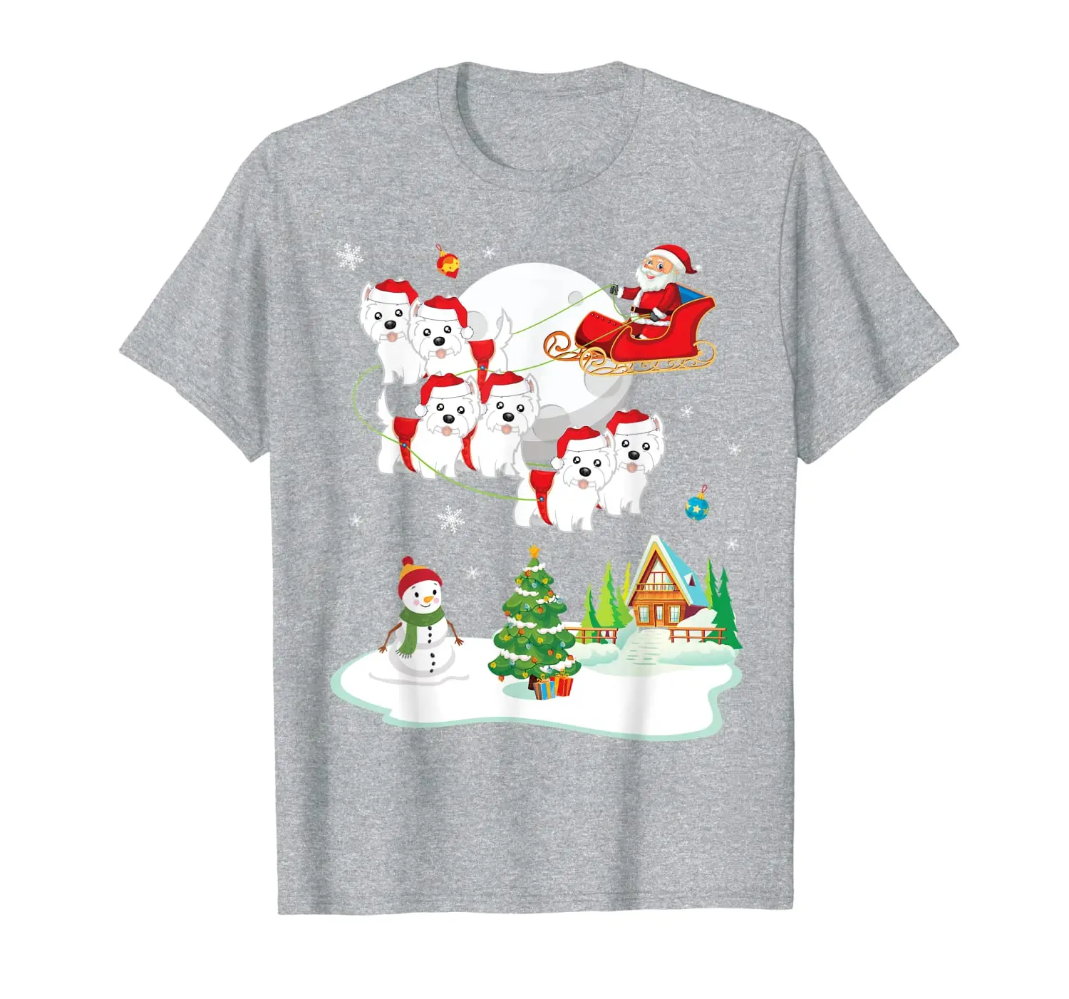 

Santa Claus And Westie Dogs Snowman Dance Noel Presents Snow T-Shirt