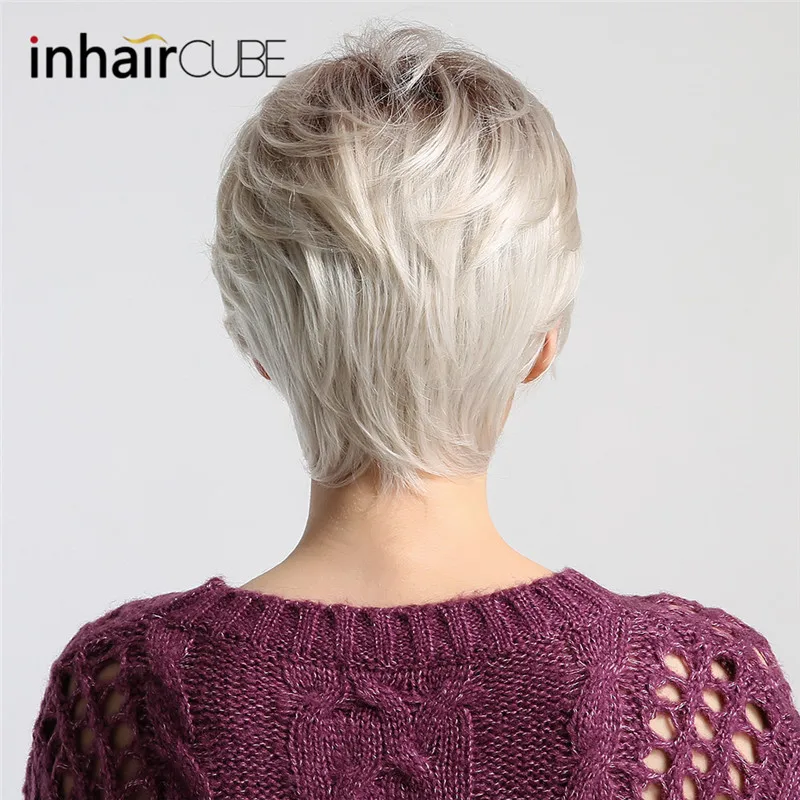 INHAIR кубик синтетический парик короткие прямые волосы пушистые Косплей смешанный цвет серый парики для женщин - Цвет: wm3043-R8-101