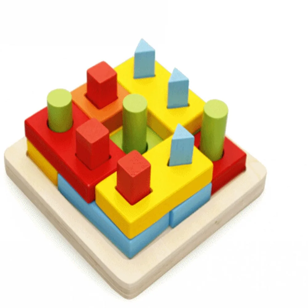 

Children Wooden Geometric Intelligence Board Baby Educational Toys Shape Matching Columns Building Blocks Teaching Aids Toy New