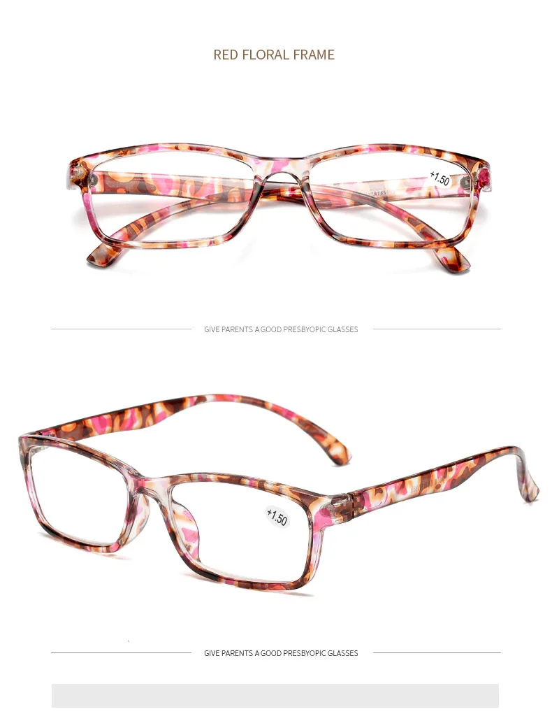 Rectangular Glasses Frame Reading Female Men Women Presbyopia Anti-blue Light Glasses Diopter Hyperopia Prescription Glasses
