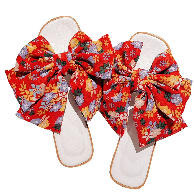 

Flat Shoes Female Low Butterfly-Knot Ladies' Slippers Basic Silk Fabric Slides PU Butterfly-knot Floral Shoes Ladies' Slippers B