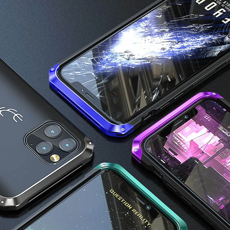 

Shockproof Metal Bumper Case for iPhone 11 Pro Max Funda Hybrid Hard PC Back Cover For iPhone XR XS MAX Armor Durable Coque