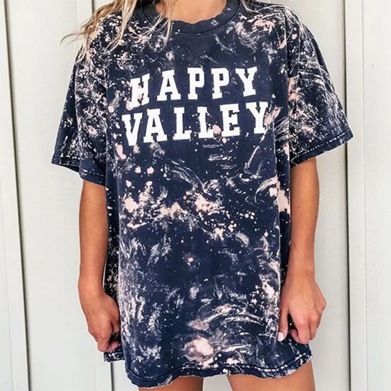 

Letter Printing Summer Plus Size T Shirt for Women Loose Crewneck Short Sleeve Casual Tie Dye Tshirt 2021 French England Style