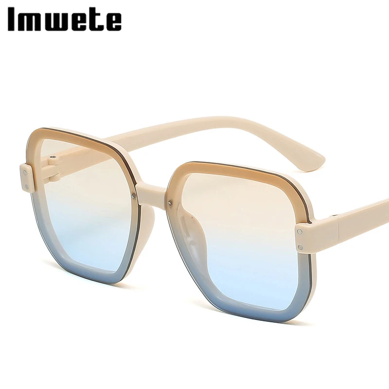 

Imwete New Square Sunglasses for Women Vintage Oversized Sun Glasses Lady Fashion Colored Eyewear UV400 Pink Blue Beige Frames