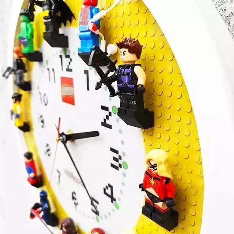 3D Строительные блоки настенные часы с супергероями украшение для стены детские