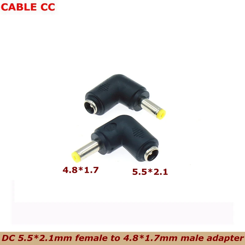 

5pcs/lot 4.8x1.7mm Male 5.5x2.1mm Female Plug 90 Degree Elbow DC Power Connector Adapter Notebook Computer 4.8*1.7 to 5.5*2.1