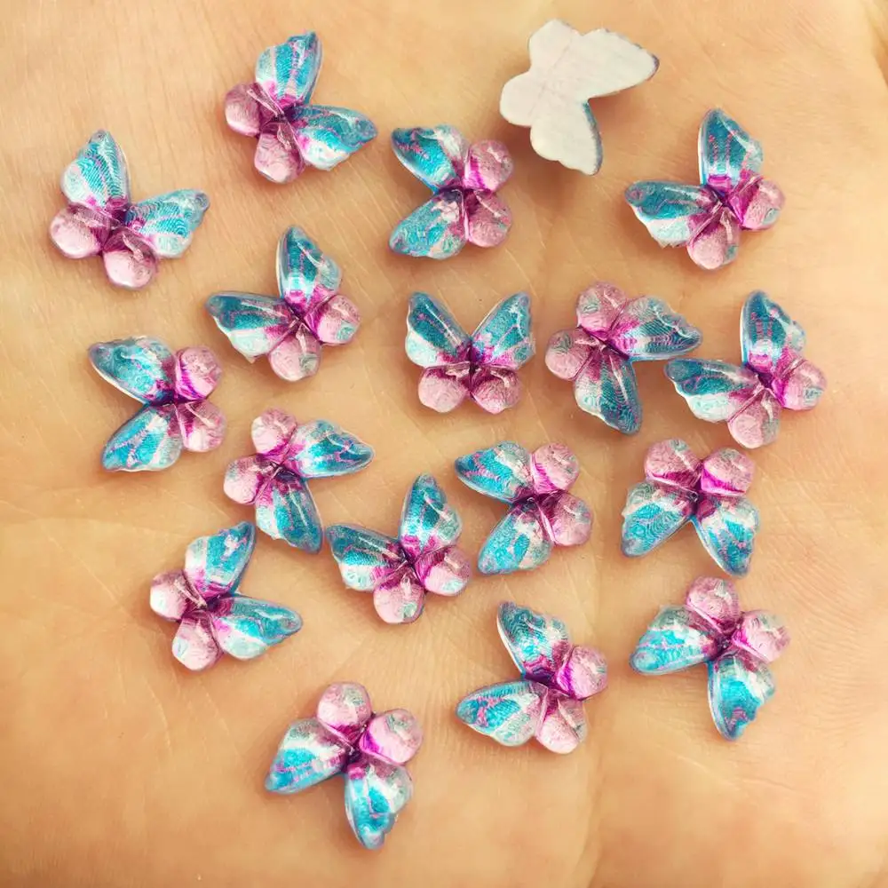 80pcs Bling Resin 10mm Colorful Butterflies Flatback Rhinestone Ornaments DIY Wedding Appliques Craft SW734*2