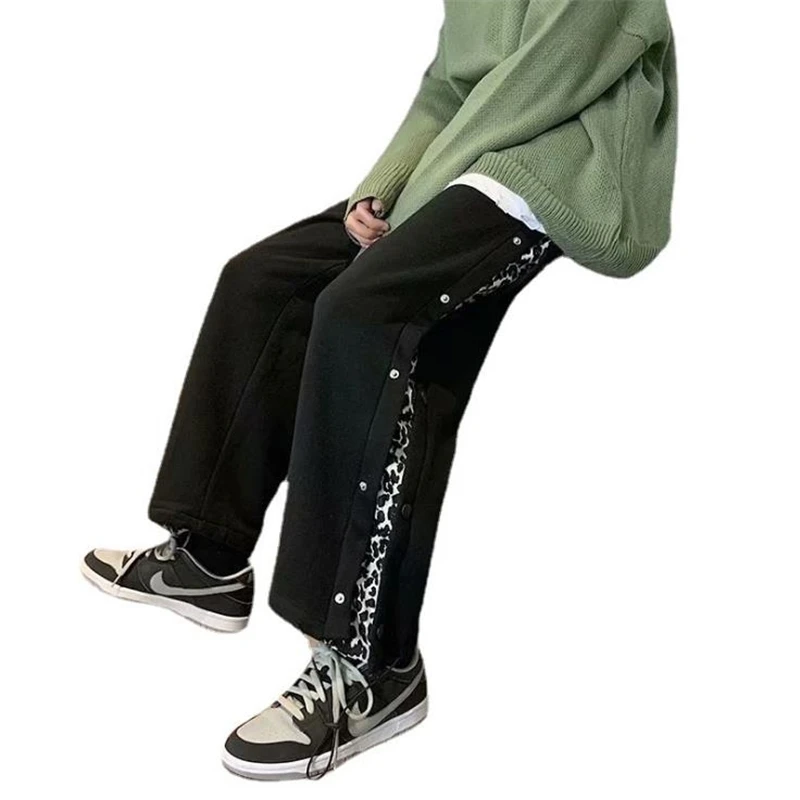 

2021 Sports drawstring trousers Men's Autumn Winter loose-breasted wide-leg pants versatile nine-point pants XXXL