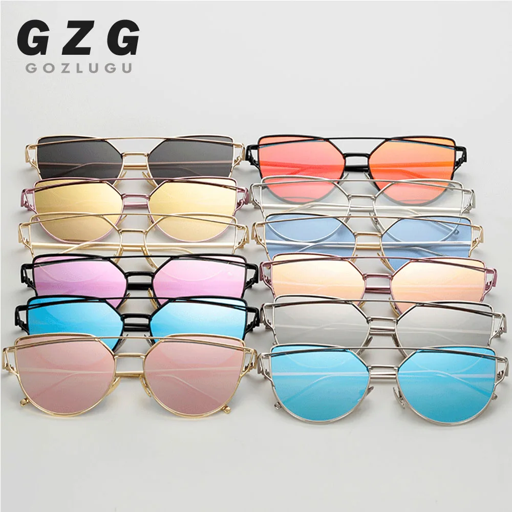 

Mirror Cateye Goggle Sunglass Ladies Fashion Metal Frame Pink Sunglasses Women Flat Top Brand Design Female Eyewear 2019