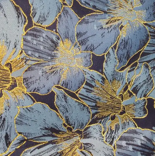 Blue with Gold Синий металлик Золотой с бахромой цветок жаккардовая ткань для платья, Diy свадебная пряжа окрашенная ткань для женщин пальто платье Дамасская парча - Цвет: Blue with Gold