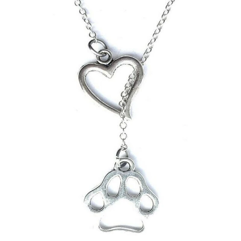 Infinity Lariat Cat Dog Paw Claw Necklaces Animal Feet Footprint Pendant Leaves Long Chain Choker Women Jewelry Friendship Gift | Украшения