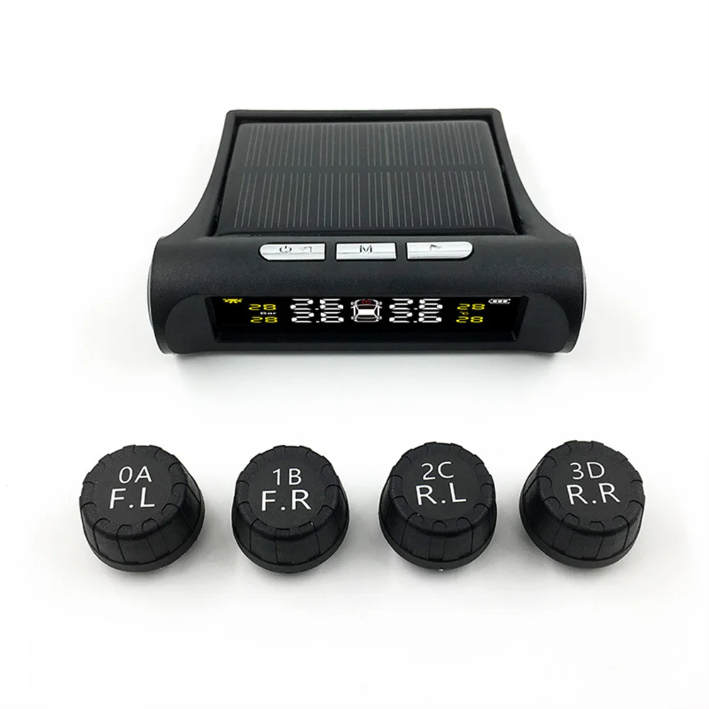 

Hot sale Solar Power TPMS Monitor Wireless LCD Display Car Tire Pressure Monitoring System with 4 External Sensors 6 Alarm Modes