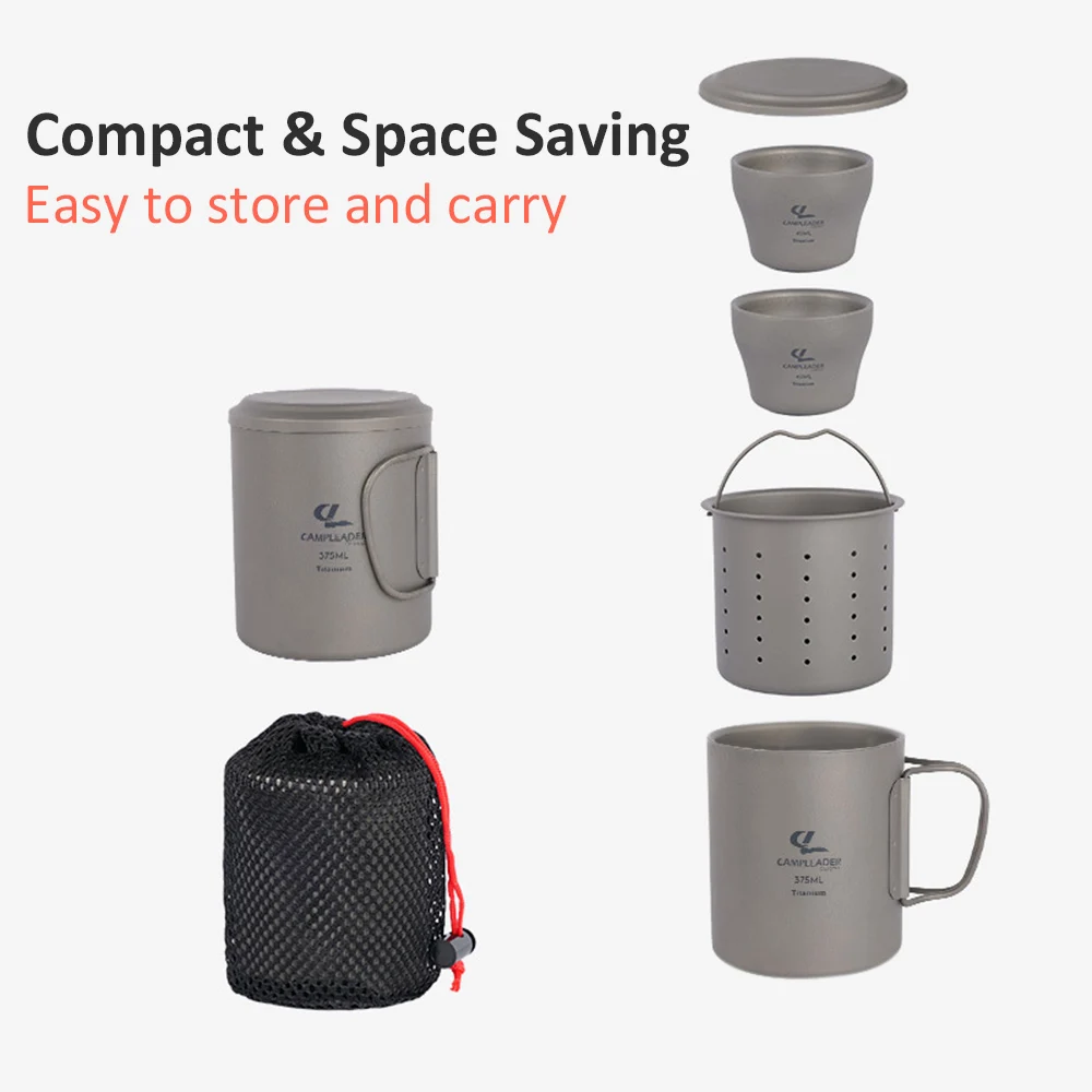 Online 5 Buah/Set Mug Berkemah Cangkir Titanium Peralatan Makan Turis Peralatan Piknik Peralatan Dapur Luar Ruangan Set Memasak Travel Peralatan Masak Mendaki