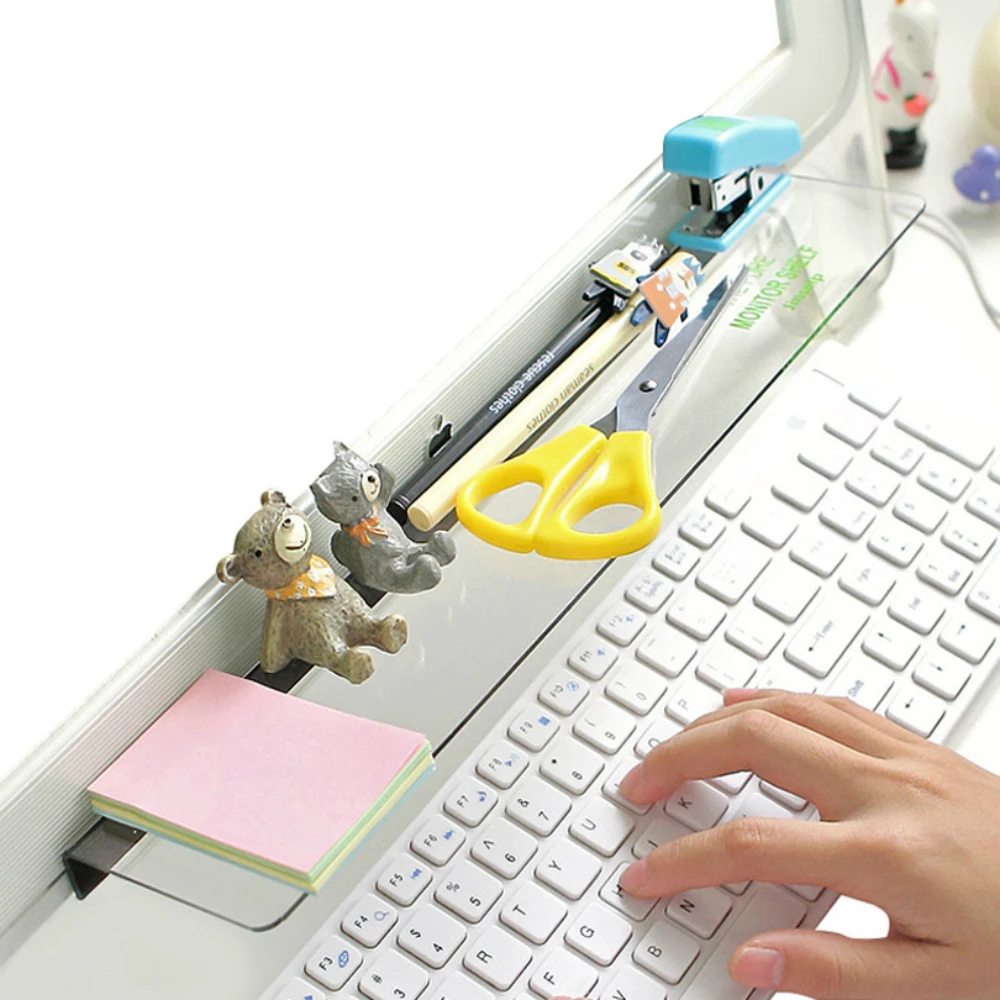 

Computer Monitor Storage Racks Acrylic Creative Desktop Stationery Organizer Transparent Sundries Storage Shelf 1PC For Desktop
