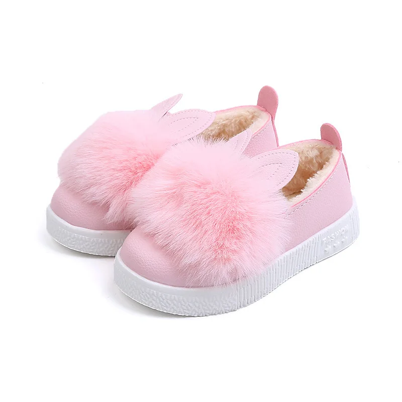 

2021 Autumn Children's Shoes Girls' Single Shoes Princess Sweet Flats Cute Rabbits Fashion Sweet 21-30 with Plush Fashion Color