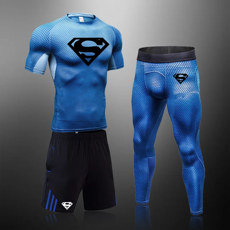 

Short Jogging Suits for Men Tracksuit Brand Summer 2-3 piece Set Sport Gym Rashguard Men's Running Set Sportswear Summer Fitness