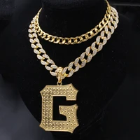 men hip hop bling iced out pave rhinstones cz 18 miami cuban chain letter pendant necklace fashion cuban chain jewelry set
