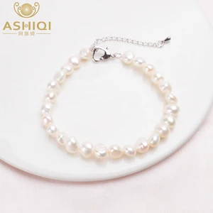 Женские браслеты из белого пресноводного жемчуга ASHIQI, подарочные украшения, жемчужные браслеты барокко