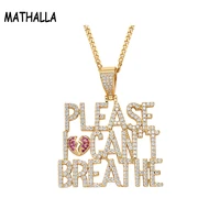 mathalla custom combined letters says please i cant breathe iced out cz pendant hiphop brass broken heart necklace jewellery